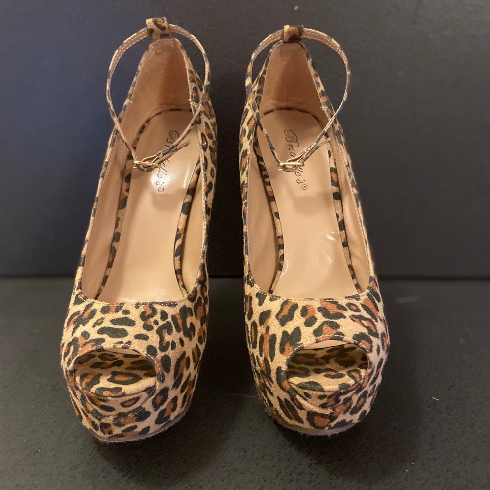 Leopard Suede High Heel Ankle Strap Peep Toe